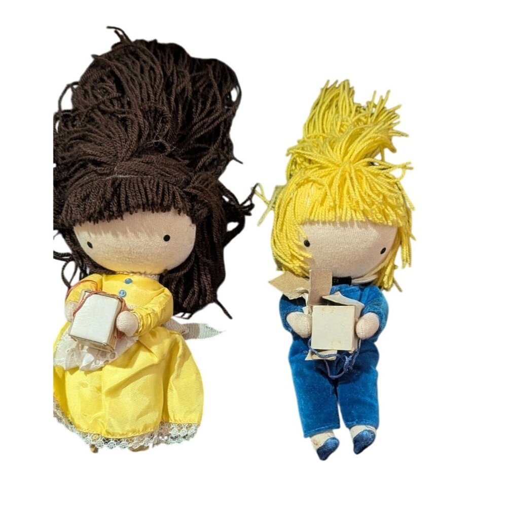 Joan Walsh Anglund‎ Pocket Dolls Boy Girl  Yellow Blue birthday party 7" vintage